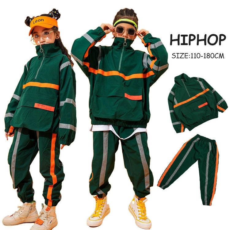 樂天商城 - ダンス衣装 ヒップホップ キッズ トレーナー ジャージセット スポーツウエア ダンス衣装 K-POP 韓国 ダンス服 秋冬 ストリート ステージ服 団体演出 イベント 練習着 b系 hiphop jazz
