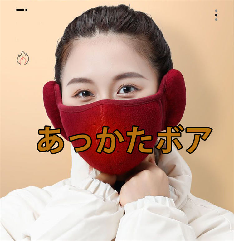 耳あて付き マスク 冬 あったか マスク ブラック グレー ピンク レッド ブルー 防...