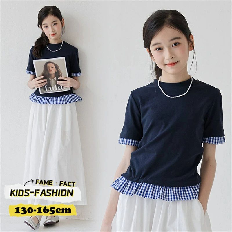 Rakuten - キッズ セットアップ 白パンツ ロング丈 女の子 半袖 tシャツ フリル 夏服 可愛い 韓国子供服 ガールズ トップス パンツ カジュアル オシャレ 普段着 通学 通園 プレゼント 130~165cm