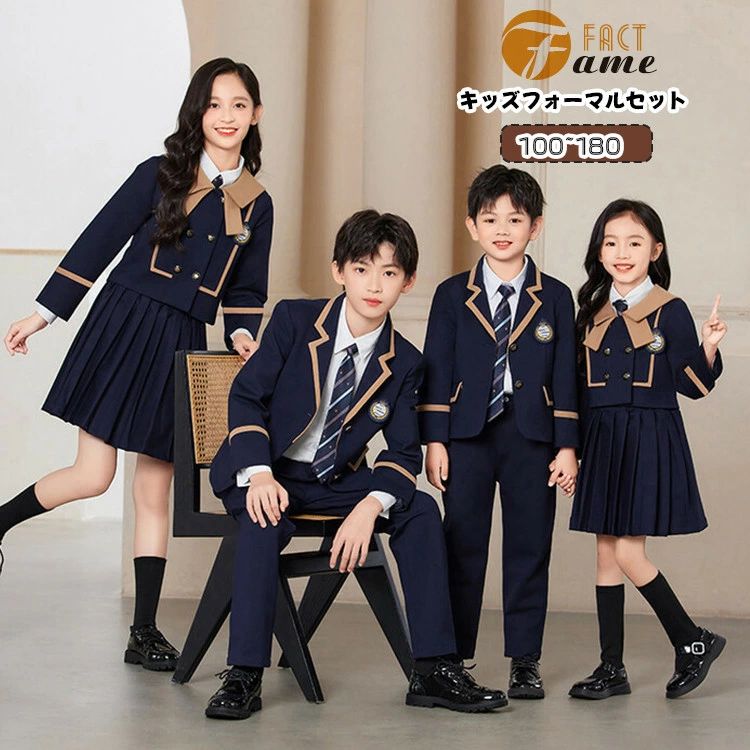 Rakuten - P5倍★紺色 女の子 卒業式 スーツ フォーマルセット 小学生 キッズ 卒服 男の子 ネービー ブレザー ダブルボタン ジャケット ボレロ 白シャツ プリーツスカート ズボン 子供服 中学生 入園 卒園式 入学式 可愛い ジュニア 七五三 お誕生日 お受験 発表会 100~180