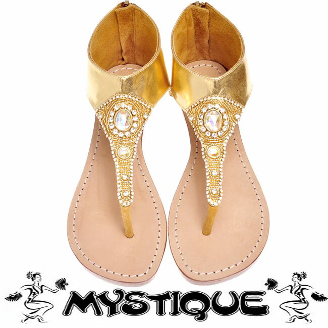 Mystique ミスティーク セレブ愛用 雑誌掲載 クリスタル×ゴールドストラップ ビジューレザーサンダルBIJOU Leather SANDAL セレブ 愛用 05P03Dec16 レディース メール便 【us】【楽ギフ_○○】のサムネイル