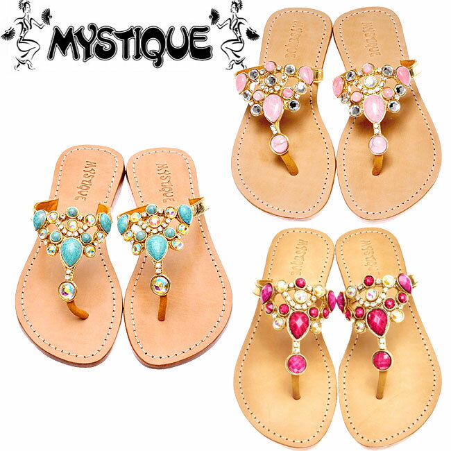 Mystique ミスティーク サンダル 雑誌掲載 TURQUOISE & CRYSTALSANDAL ビジューレザー サンダル セレブ 愛用 05P03Dec16 レディース メール便 【us】【楽ギフ_○○】