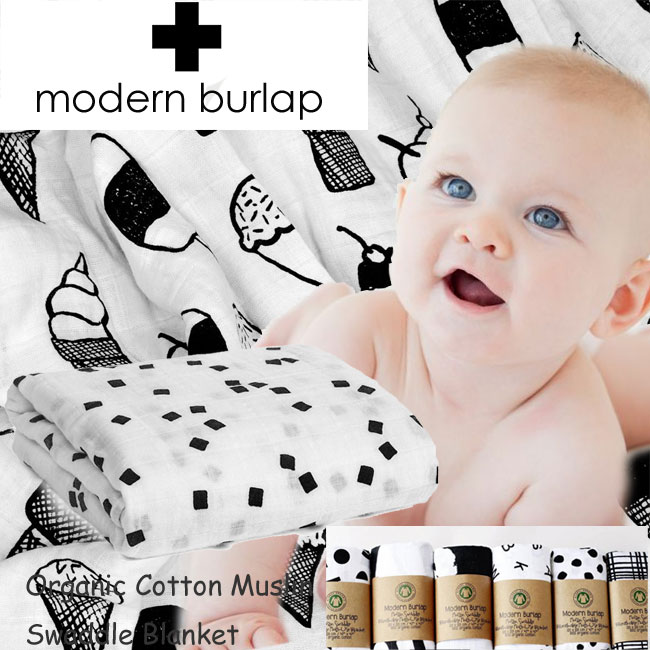 送料無料 モダンバーラップ おくるみ ブランケット スワドル Modern Burlap 1枚 バラ売り 単品 ガーゼ ベビー モノトーン　モダンバー ラップ 出産祝い ベビーブランケット タオルケット ひざ掛け 毛布 ギフト レディース メール便 【楽ギフ_○○】【us】