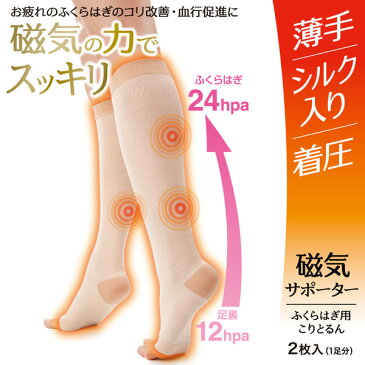 【セール品】【送料無料】【日本製】磁気サポーター ふくらはぎ用こりとるん 2枚入(1足分)【磁石 コリ 血行 脚 足 着圧 ムクミ 冷え 薄手 ベージュ だるさ だるい むくむ むくみ 冷え対策 グッズ アイテム 医療機器 ベージュ 薄手 薄い 立ち仕事 デスクワーク 旅行 便利】