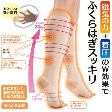 【セール品】【送料無料】【日本製】磁気サポーター ふくらはぎ用こりとるん 2枚入(1足分)【磁石 コリ 血行 脚 足 着圧 ムクミ 冷え 薄手 ベージュ だるさ だるい むくむ むくみ 冷え対策 グッズ アイテム 医療機器 ベージュ 薄手 薄い 立ち仕事 デスクワーク 旅行 便利】