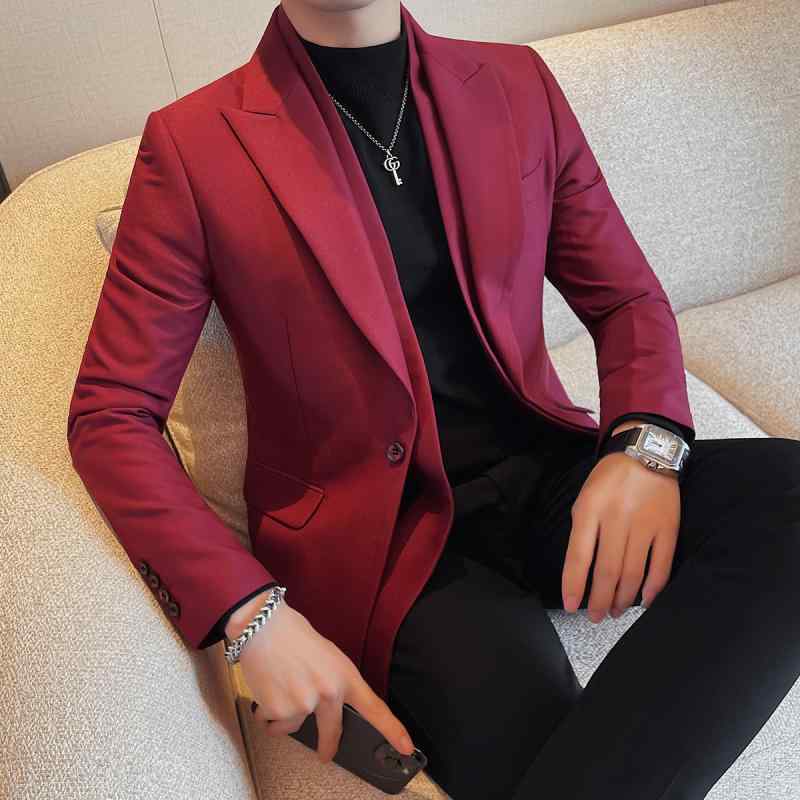 メンズ スーツ ジャケット カジュアル 秋 冬 カラー おしゃれ 紳士服 衣装 大きい フェイク ツーピース 大人 赤 黒 ダブル ファッション 豊富なサイズ 韓国 スリム ビジネス ブラック レッド M-4XL