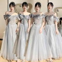 レディース ドレス ワンピース グレー 豊富なバリエーション 花嫁 華やか 大人っぽい フリル エレガント ビーズ 女性 ロング丈 ウェディング 結婚式 フォー...
