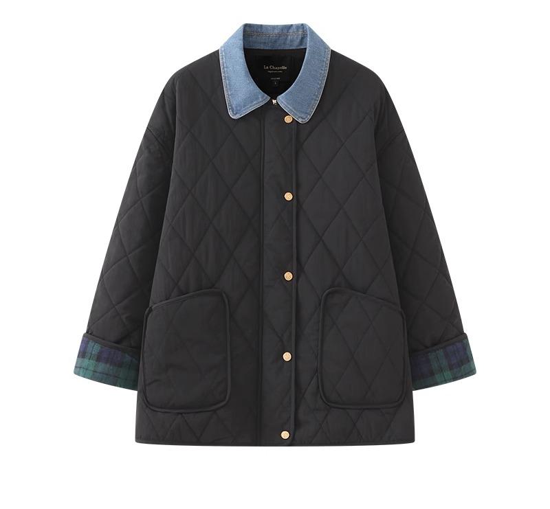 レディース コート ジャケット キルト コットン ブラック ホワイト シンプル 暖かい 旅行 買い物 仕事 通勤 無地 女性 秋 冬 大きなポケット 黒 白 ボタン 襟 ファッション コーデュロイ 厚手 綿 S-L