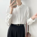 レディース シャツ トップス ブラウス 襟 フリルスタイリッシュ 白 ホワイト 女性 秋 長袖 ハイエンド シンプル プロ フォーマル インタビュー 七五三 行事 仕事 接客 入学 卒業 お祝い 面接 シフォン 高級 OL XS-2XL(4)