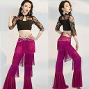 レディース ベリーダンス 衣装 タッセル 女性 大人 七分袖 フリンジ パンツ ズボン 上下セット セクシー インド シースルー 本番 パフォーマンス 趣味 仕...