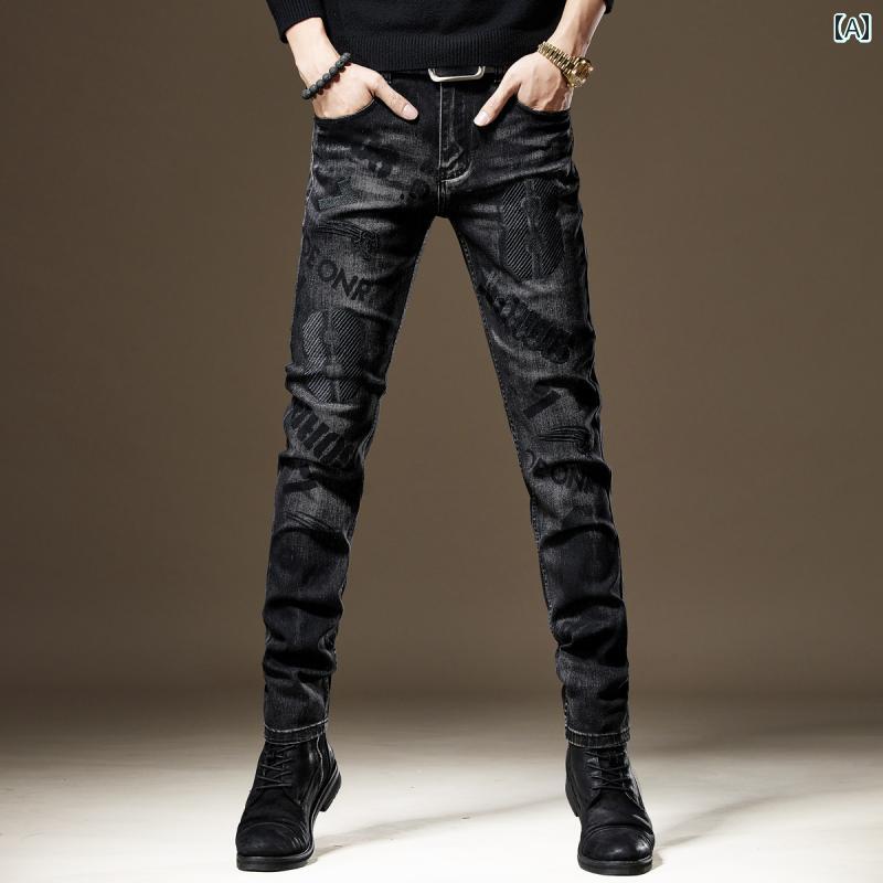 メンズ パンツ スキニーパンツ 刺繍 プリント ブラック テーパードパンツ スリム レギュラーストレート カジュアル ゴルフパンツ 仕事 ビジネス テレワーク アウトドア ゆったり おしゃれ かっこいい モテ シンプル 大きいサイズ