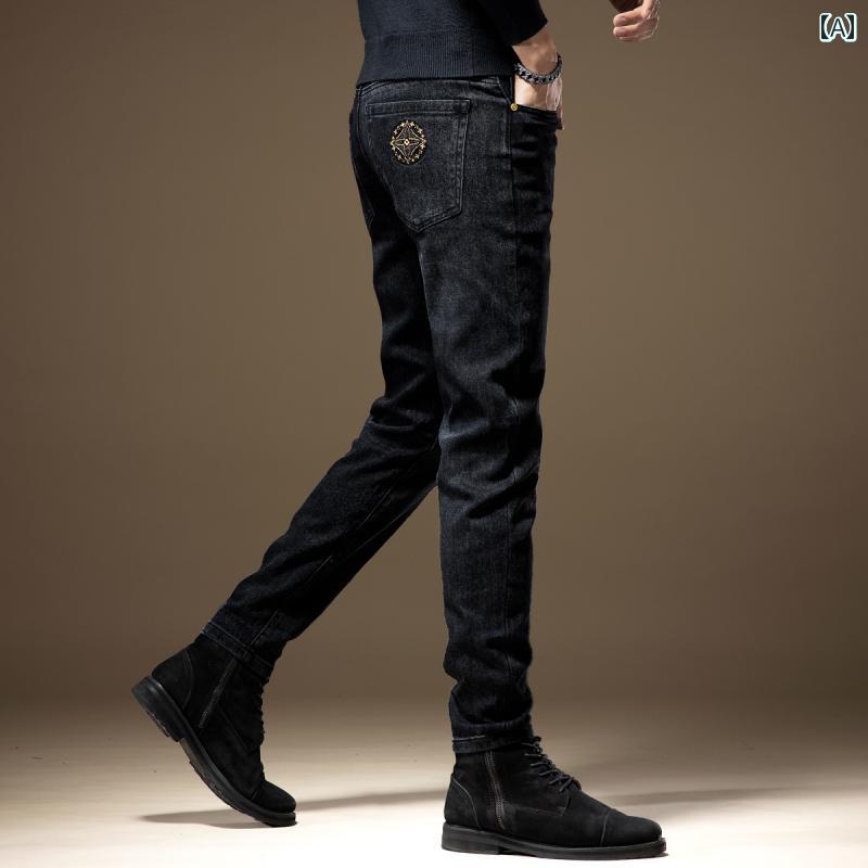 メンズ パンツ ジーンズ ジーパン ストレッチ デニム スキニーパンツ スリムフィット 伸縮性 カジュアル 通学 オフィス デート 旅行 アウトドア おしゃれ かっこいい モテ シンプル 大きいサイズ ブラック グレー ブルー