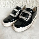 Roger Vivier ロジェヴィヴィエ SNEAKY VIV STRASS エナメル ビジュー スニーカー スリッポン パテントレザー 黒 ブラック 35 ...