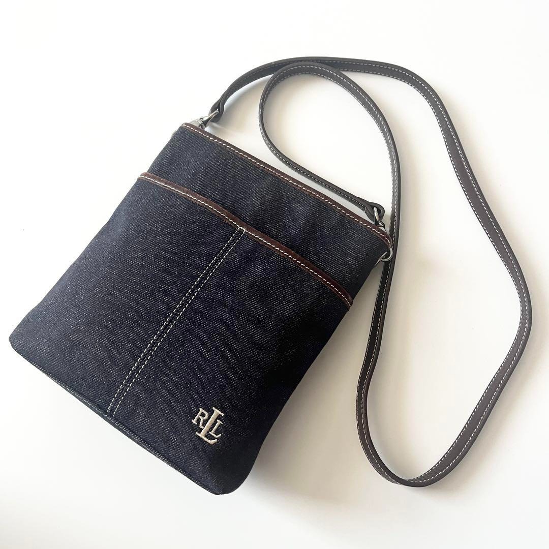 LAUREN RALPH LAUREN ローレンラルフローレン デニム ショルダーバッグ レザー インディゴブルー ロゴ 【中古】