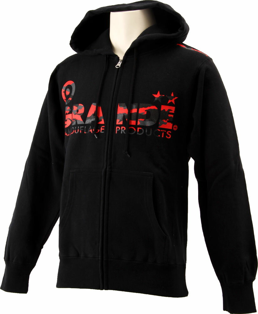 GRANDE（グランデ） CAMOプロトタイプスウェットジップパーカーブラック　黒/レッド　赤 (hrn-gfp10166-0935) Tシャツ サッカー フットサル　プレゼント　ギフト