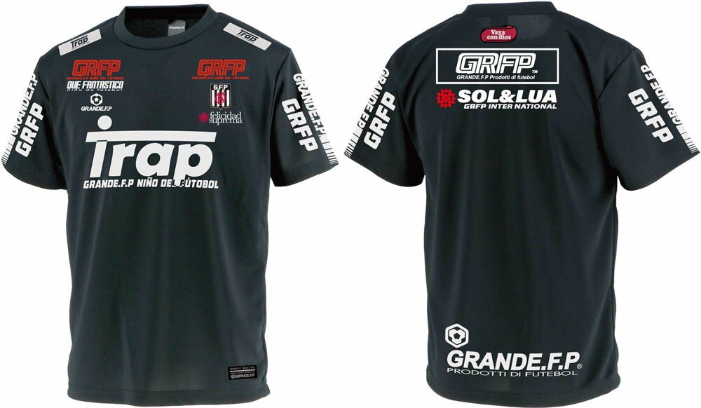 GRANDE(グランデ) GRFP.Trap昇華転写プラクティスシャツ.半袖ブラック 黒/ホワイト 白 (hrn-gfph22003-0901) ユニフォーム ゲームシャツ プラクティスシャツ プラシャツ・パンツ サッカー フットサルクリスマス プレゼント ギフト格安セール サッカー 用品 セール