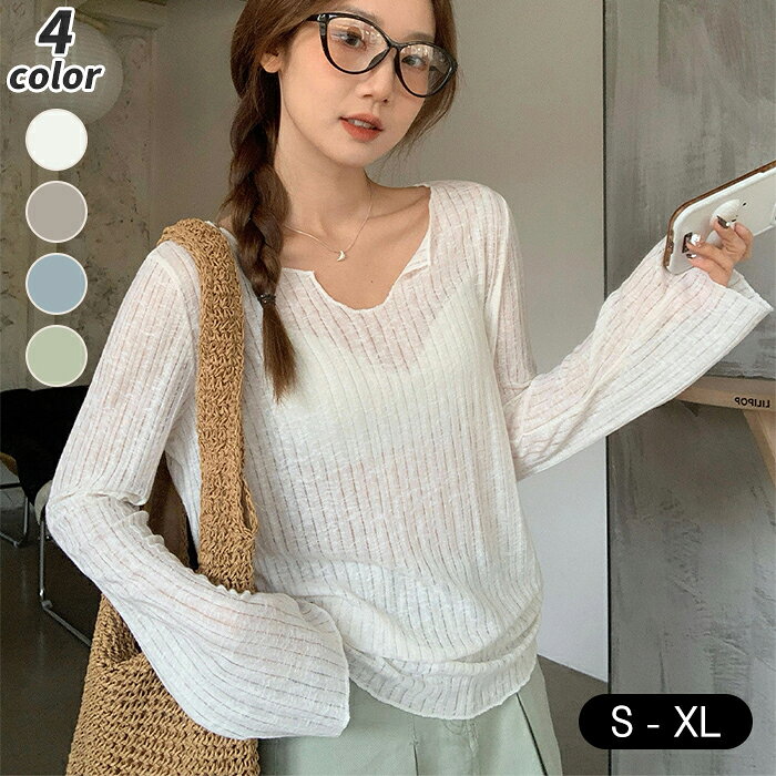 Rakuten - S~XL ブラウス トップス レディース 長袖 Tシャツ Vネック ブラウス シアー レイヤード UVカット 長袖 レディース 春夏 きれいめ 大人 20代 30代 接触冷感 薄手 速乾 トップス プルオーバー 長袖 透け感 デート alady