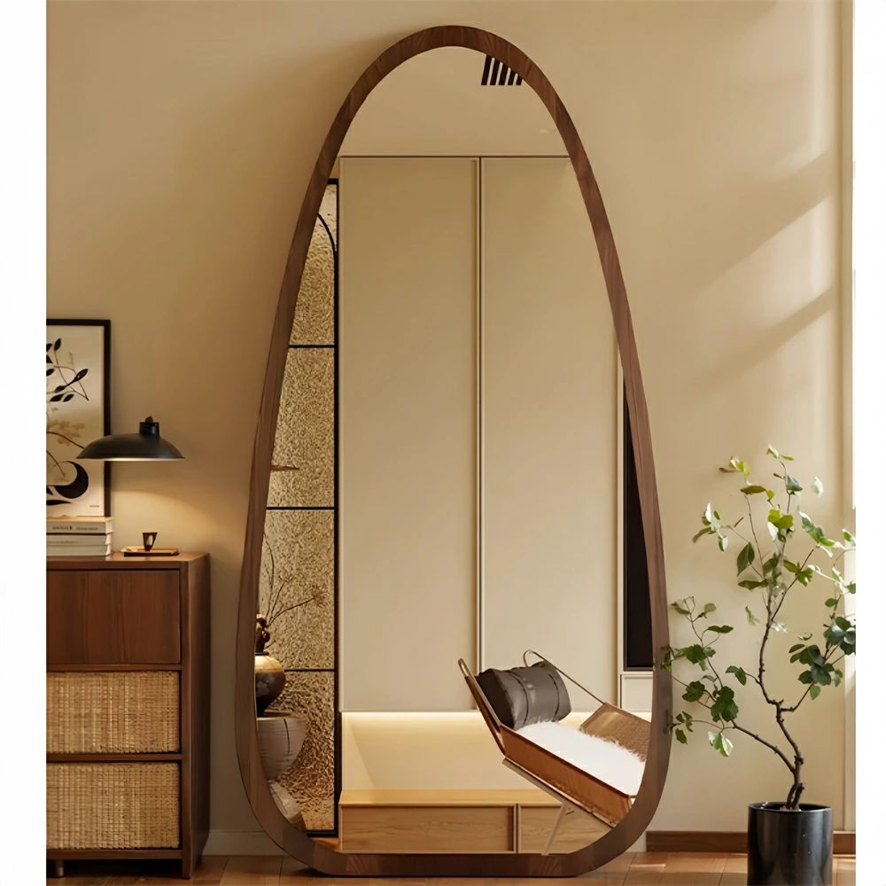 Rakuten - 【マラソン応援！10％OFF】全身鏡 水滴型 姿見鏡 北欧 木目調 スタンドミラー 壁掛けミラー 立てかけ 姿見 鏡 ミラー おしゃれ 飛散防止 150*70CM ナチュラル