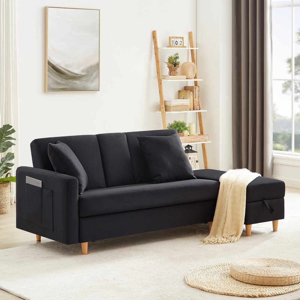 Rakuten - ソファ ソファーベッド カウチソファ 3人掛け オットマン付き 多機能ソファ 左右側とも取り付けるアームレスト たくさん収納 レイアウト