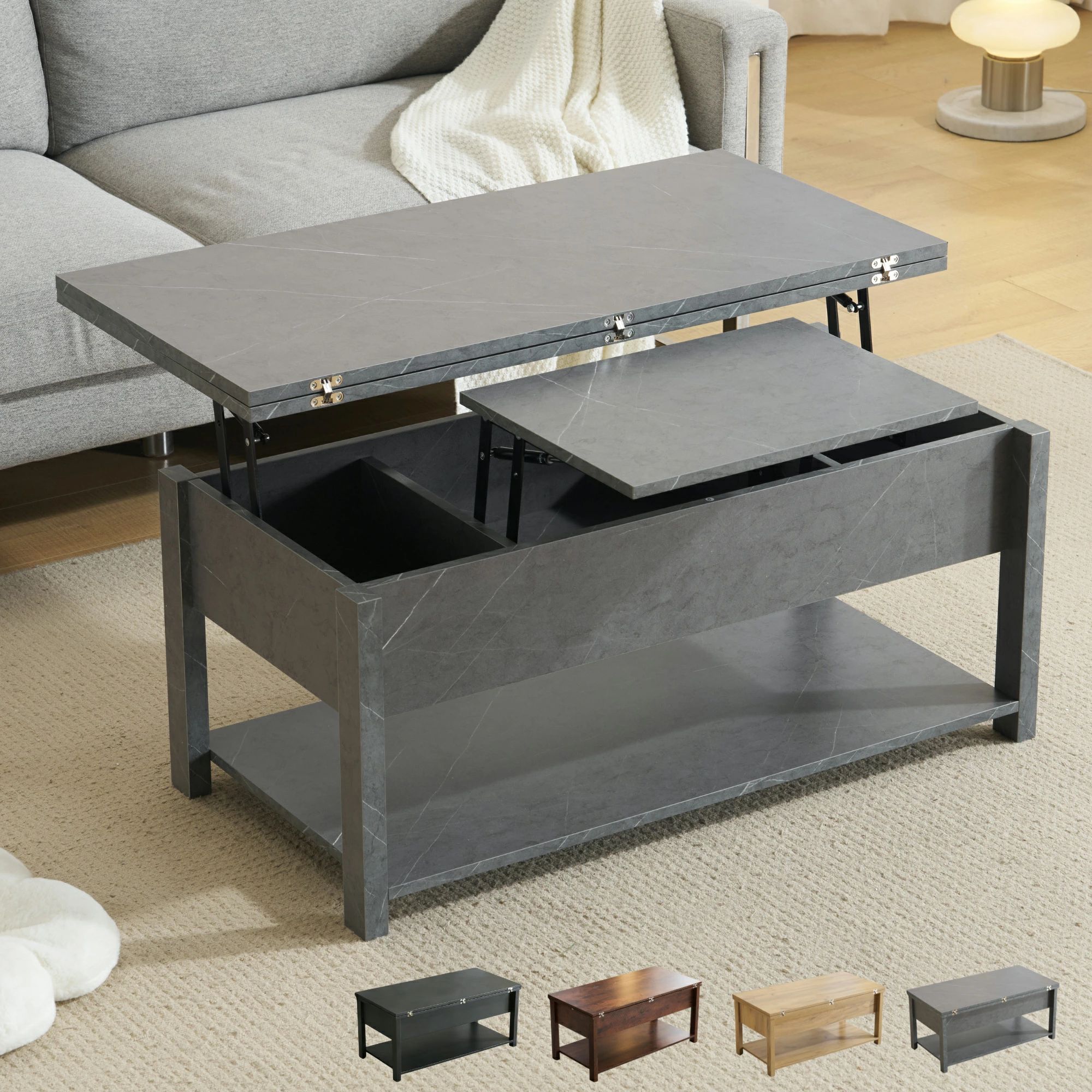 Rakuten - テーブル ローテーブル 折り畳み式天板 収納付き リビングテーブル センターテーブル 天板昇降式 天板2倍展開可能 大容量収納 簡単開閉