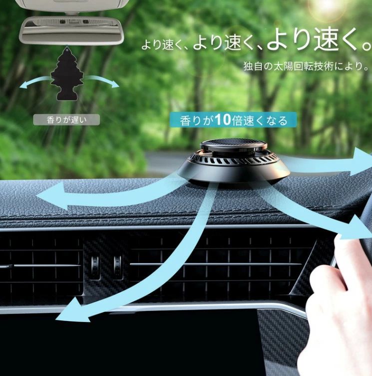 車用芳香剤 アロマディフューザー カーフレグランス アロマセラピー CEENIU ソーラー回転式 静音 高級カー用品