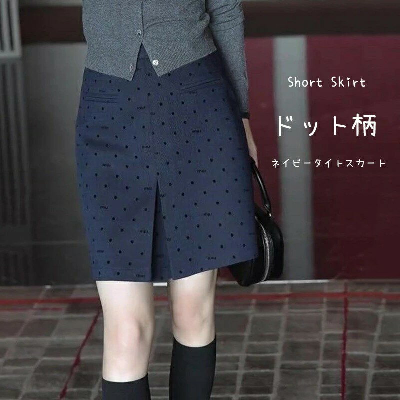 乐天商城 - ショート タイトスカート ショートスカート レディース 春 タック 膝丈 aライン 夏 aラインスカート スカート ペンシルスカート ドット ドット柄 体型カバー 水玉 半身スカート ハイウェスト 脚長効果 コーデ 夏物 通勤 オシャレ 通学 大人 ひざ丈 ショート丈