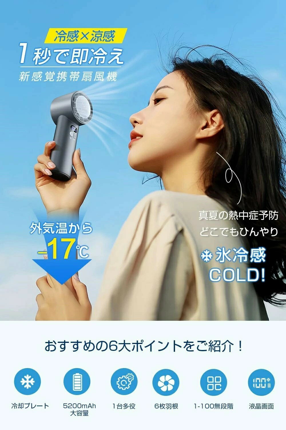 2025新モデル 冷却プレート付き 3in1 携帯扇風機 ハンディファン 超高速大風量 卓上扇風機 5200mah 瞬時冷感 充電式USB扇風機 長時間持続使用 6枚羽根 強力 ストラップ付き 小型扇風機 ハンディ扇風機 残量表示 軽量 静音 ミニ扇風機 手持ち扇風機 熱中症対策 暑さ対策 2