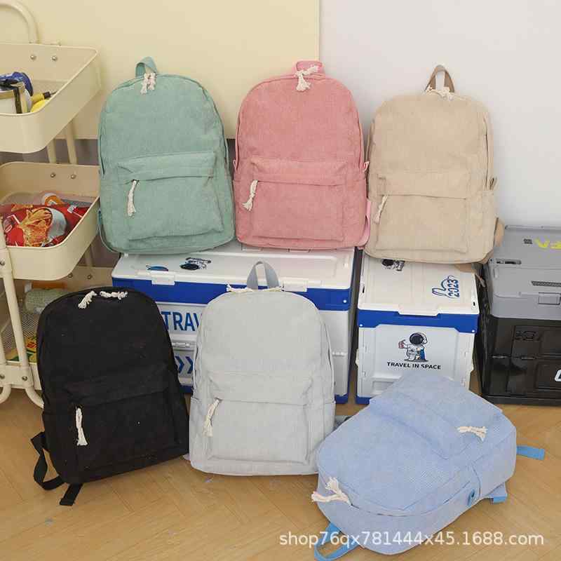 リュック レディース 大学生 高校生 通学 かわいい 韓国 軽量 鞄 コーデュロイ グレー ブラック ピンク カーキ スカイブルー ライトグリ