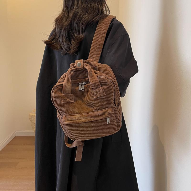 リュック レディース 大学生 コーデュロイ 韓国 レトロ おしゃれ バックパック 手提げ 軽量 グリーン アイボリー ブラック レッド ブラ