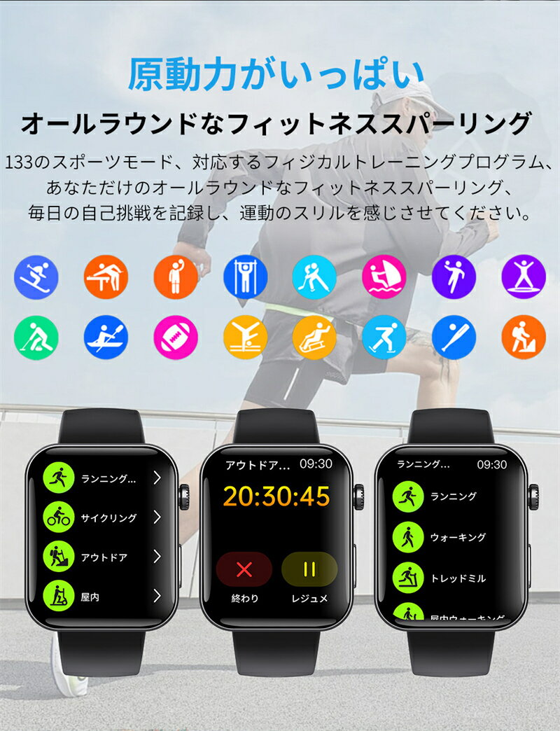 【工場直営★ 品質保証】 スマートウォッチ 血糖値 血圧測定 心拍数 血中酸素 日本製 センサー スマートウォッチ 転倒アラーム 皮膚温度測定 音楽制御 通話機能 2.01インチ 大画面 IP67レベル 日本語対応 プレゼント ギフト iPhone/Android対応 母の日 父の日 新作