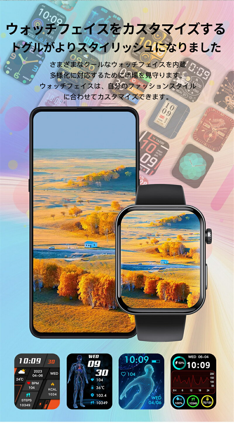 【工場直営★ 品質保証】 スマートウォッチ 血糖値 血圧測定 心拍数 血中酸素 日本製 センサー スマートウォッチ 転倒アラーム 皮膚温度測定 音楽制御 通話機能 2.01インチ 大画面 IP67レベル 日本語対応 プレゼント ギフト iPhone/Android対応 母の日 父の日 新作