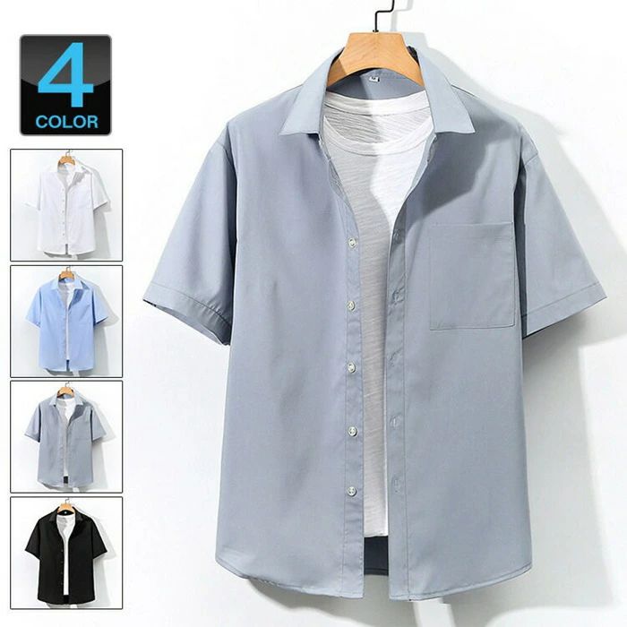 乐天商城 - 半袖シャツ メンズ シャツ 半袖 無地 胸ポケット カジュアルシャツ 開襟シャツ 大きいサイズ 通勤 ワークシャツ