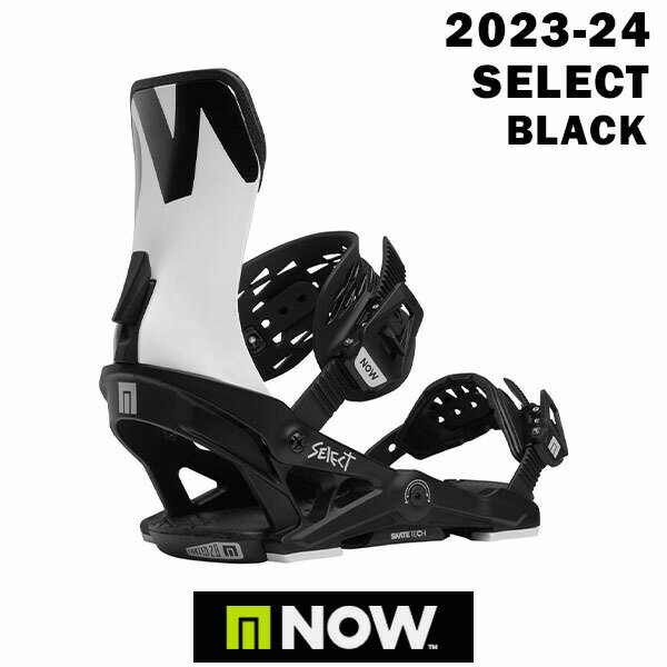 23-24 NOW SNOWBOARD BINDING SELECT BLACK 2024 ナウ スノーボードバインディング　セレクト　ブラック　正規品　送料無料 サイズM（26.0〜29.0）※ブーツメーカーにより若干異なる場合ございます。 BINDING FEATURES ・ Skate-Tech ・ Flushcup Technology ・ Highcup Compatibility ・ Hanger 2.0 is Nylon with 30% Carbon Fiber ・ NEWAsym S-Sense strap ・ PA66-GF buckle levers ・ Canted 2.0 footpillow ・ 3D Contour toe strap ・ NOW tool-less adjuster straps ・ Freestyle highback ・ Post is Nylon with 50% Carbon Fiber ・ Combo Mounting Disc 4x4 - Channel ・ Ankle hinge connector ・ Bushings available in Medium (45 shore) ※ブラウザやお使いのモニター環境により、掲載画像と実際の商品の色味が異なる場合があります。