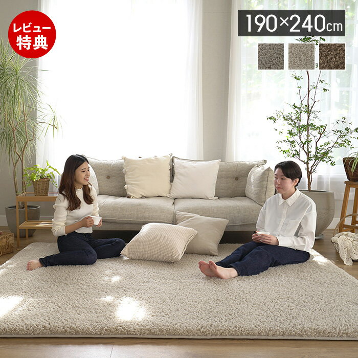 Rakuten - 【当店限定特典付】ラグ ラグマット 厚手 超極厚 ボリュームラグ カーペット 北欧 おしゃれ 絨毯 ふかふか 防音 抗菌 防臭 滑り止め 床暖房対応 ホットカーペット対応 オールシーズン おしゃれ シンプル リビング 190×240cm