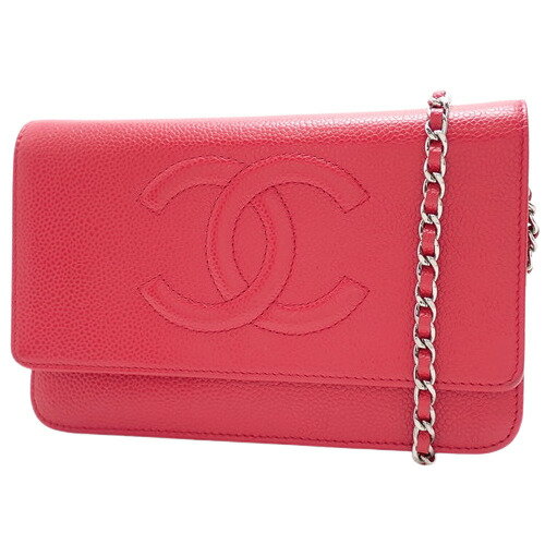 CHANEL(シャネル) ココマーク チェーンウォレット 長財布 チェーンショルダーバッグ 肩掛け 斜め掛け キャビアスキン ピンク桃 レッド赤 シルバー金具 レディース 40802033072【中古】【アラモード】【△】のサムネイル
