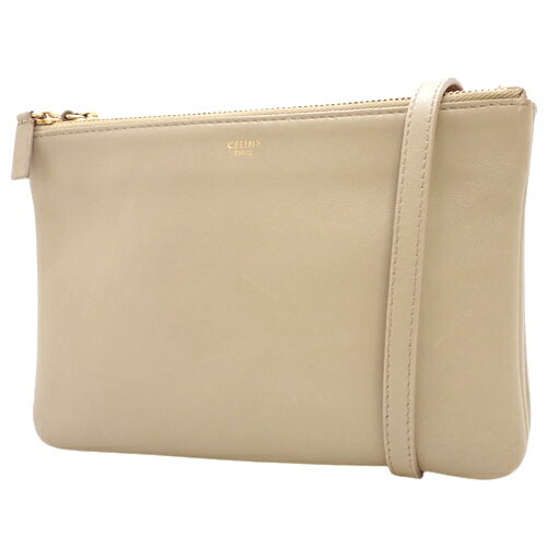 CELINE(セリーヌ) トリオ スモール ショルダーバッグ 斜め掛け 肩掛け ポシェット ポーチ 旧ロゴ レザー ベージュ ゴールド金具 レディース 40802057193【中古】【アラモード】のサムネイル