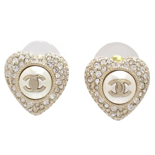 CHANEL(シャネル) ココマーク ハート ピアス ピアス アクセサリー メタル(GP) ラインストーン フェイクパール ゴールド金 ホワイト白シロ F22B刻印 レディース 40802074471【中古】【アラモード】のサムネイル