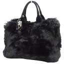 PRADA(プラダ) CANAPA カナパ ハンドバッグ トートバッグ ラージ ファー フェイクファー スウェード/スエード ECO LAPIN エコラパン NERO ネロ ブラック黒 シルバー金具 BN1918 レディース 40802073573【中古】【アラモード】