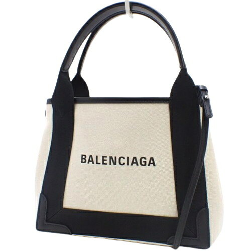 楽天a la modeBALENCIAGA（バレンシアガ） ネイビー カバ XS トートバッグ 2way ミ二 ショルダー 肩掛け 斜め掛け カーフ キャンバス オフホワイトアイボリー ブラック黒 シルバー金具 390346 レディース 40601111634【中古】【アラモード】