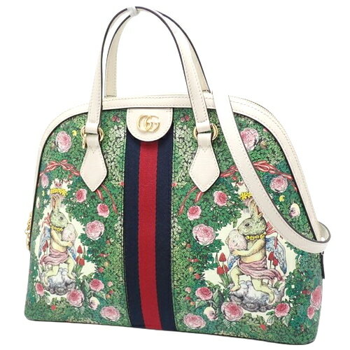 GUCCI(グッチ) オフィディア GGフローラ ハンドバッグ ハンドバッグ ウェブストライプ ダブルG 2WAY 肩掛け 斜め掛け ヒグチユウコ コラボ GGスプリームキャンバス レザー グリーン緑 ホワイト白シロ ゴールド金具 524533 レディース 40802083170【中古】【アラモード】のサムネイル