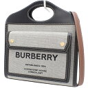 BURBERRY(バーバリー) ミニ ポケットバッグ ハンドバッグ ツートン 2way ショルダー 肩掛け 斜め掛け キャンバス レザー ブラック黒 ブラウン茶 ゴールド金具 8032437 レディース 40802083780【中古】【アラモード】