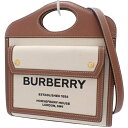 BURBERRY(バーバリー) ミニ ポケットバッグ ハンドバッグ ツートン 2way ショルダー 肩掛け 斜め掛け キャンバス レザー オフホワイトアイボリー ブラウン茶 ゴールド金具 80317461 レディース 40802083782【中古】【アラモード】