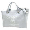 CHANEL(シャネル) ドーヴィル スモール ショッピングバッグ ショルダーバッグ 2way ハンド 肩掛け トート キャンバス レザー ライトブ..