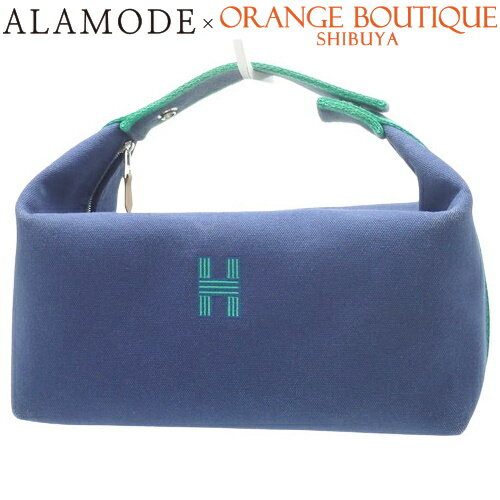 HERMES(エルメス) ブリッド・ア・ブラック GM ブルー青 グリーン緑 コットンキャンバス パラジウム金具 シルバー金具 ポーチ ハンドバッグ ミニバッグ 小物入れ レディース 40802094041【中古】【アラモード】のサムネイル