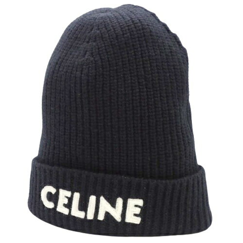 CELINE(セリーヌ) ロゴ ニット帽 帽子 アパレル ファッション小物 ニットキャップ ウール ブラック黒 ホワイト白 2A25R535Q.38NO(2024年4月現在現行品) メンズ 40802091743【中古】【アラモード】