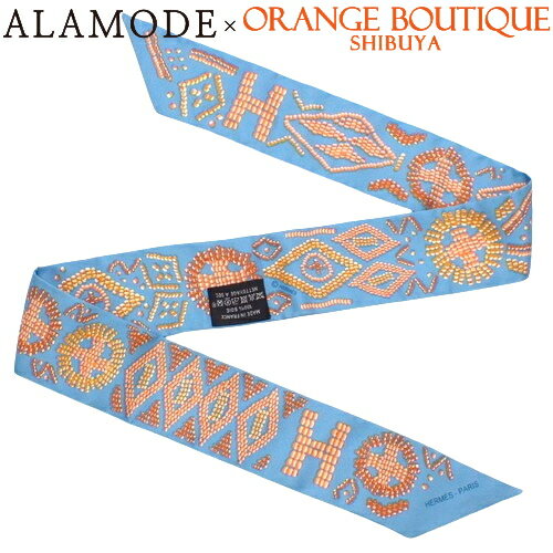 HERMES(エルメス) KELLY EN PERLES ケリーアンペルル ツイリー ライトブルー水色 オレンジ シルク スカーフ アパレル バッグ小物 ファッション小物 レディース 40802095295【中古】【アラモード】のサムネイル