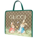 GUCCI(グッチ) グッチチルドレンズ ピーターラビット トートバッグ ハンド ミニトート ピーターラビットコラボ うさぎ GGスプリーム ベージュ エボニー グリーン緑 シルバー金具 605614 FACZU 8459(2024年5月現在現行品) レディース 40803001482【中古】【アラモード】