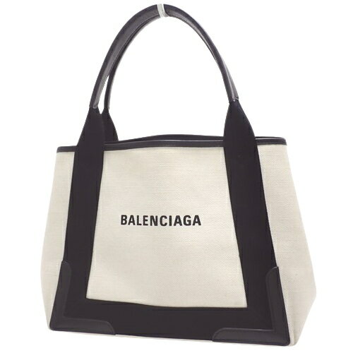 BALENCIAGA(バレンシアガ) NAVY スモールカバス トートバッグ ネイビーカバス S ハンドバッグ キャンバス カーフ オフホワイト ブラック黒 シルバー金具 339933 レディース 40802098298【中古】【アラモード】