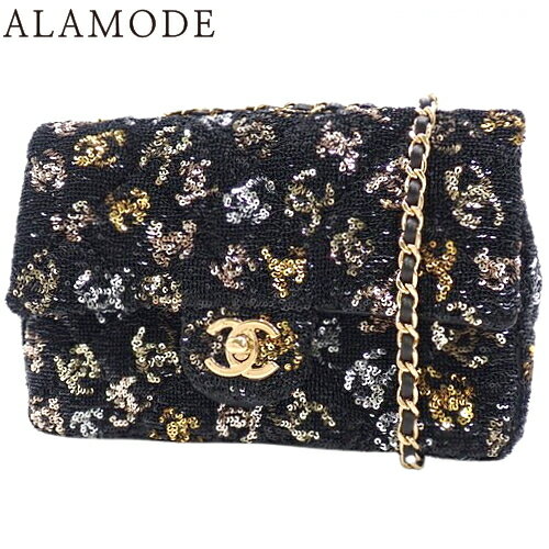 CHANEL(シャネル) マトラッセ ココマーク ミニ クラシックバッグ ショルダーバッグ 肩掛け 斜め掛け チェーンショルダー スパンコール レザー ブラック黒 ゴールド金 シルバー ゴールド金具 レディース 40803001942【中古】【アラモード】のサムネイル