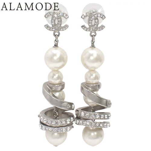 CHANEL(シャネル) ココマーク トルネード パールピアス メタル ラインストーン ピアス アクセサリー ジュエリー ぶら下がり シルバー銀 ホワイト白 レディース 40802115492【アラモード】のサムネイル